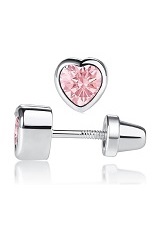 superb silver cubic zirconia heart October birthstone baby earrings